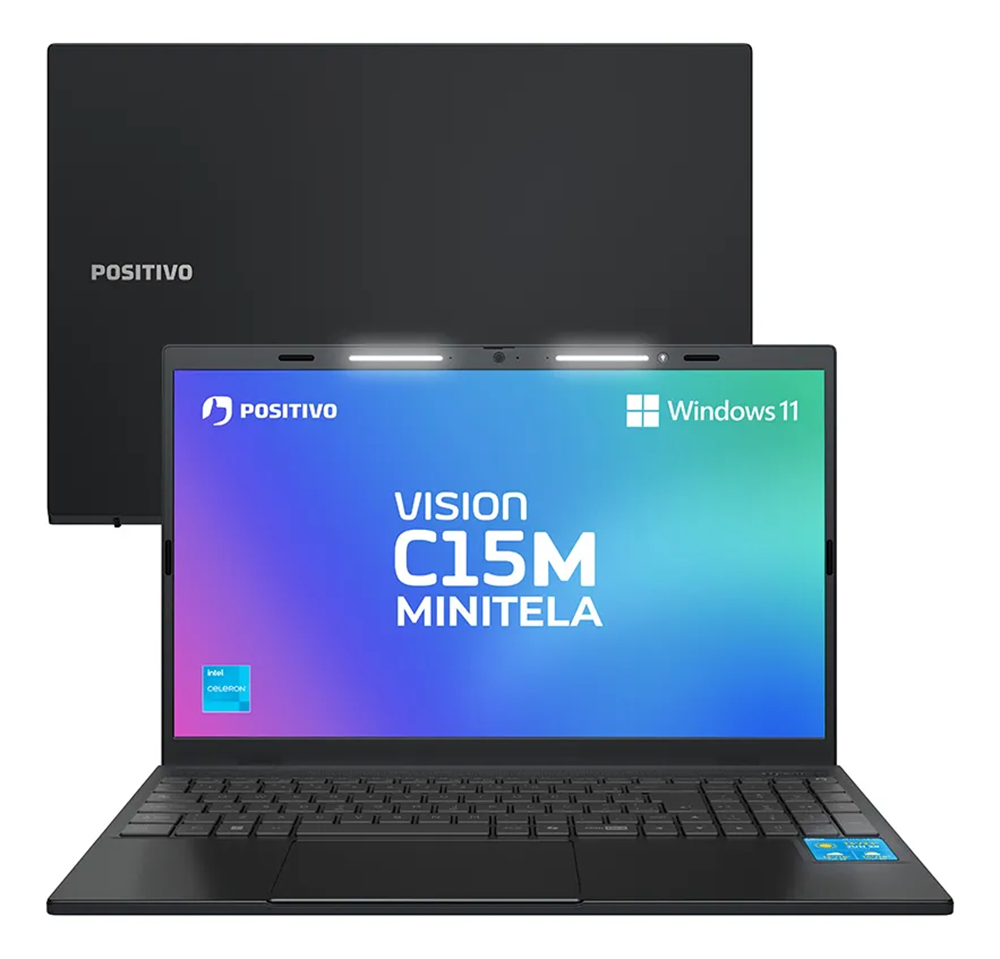 Notebook Positivo Vision C15M Minitela Celeron, 8GB 128GB eMMC, Tela 15.6″ HD Antirreflexo, Windows 11, Tecla Link, Cinza